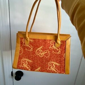 Vibrant Orange Shoulder Bag with Paisley Pattern
